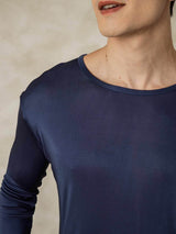 [Dark Blue] SilkSilky  Long Sleeve Round Neck Men's Long Johns 004
