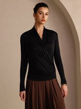 [Black] SilkSilky  Long Sleeve Wrap Women's Blouse 004