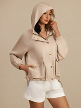 [Tan] SilkSilky Silk Satin Surah Long Sleeve High Neck Women's Outerwear 001