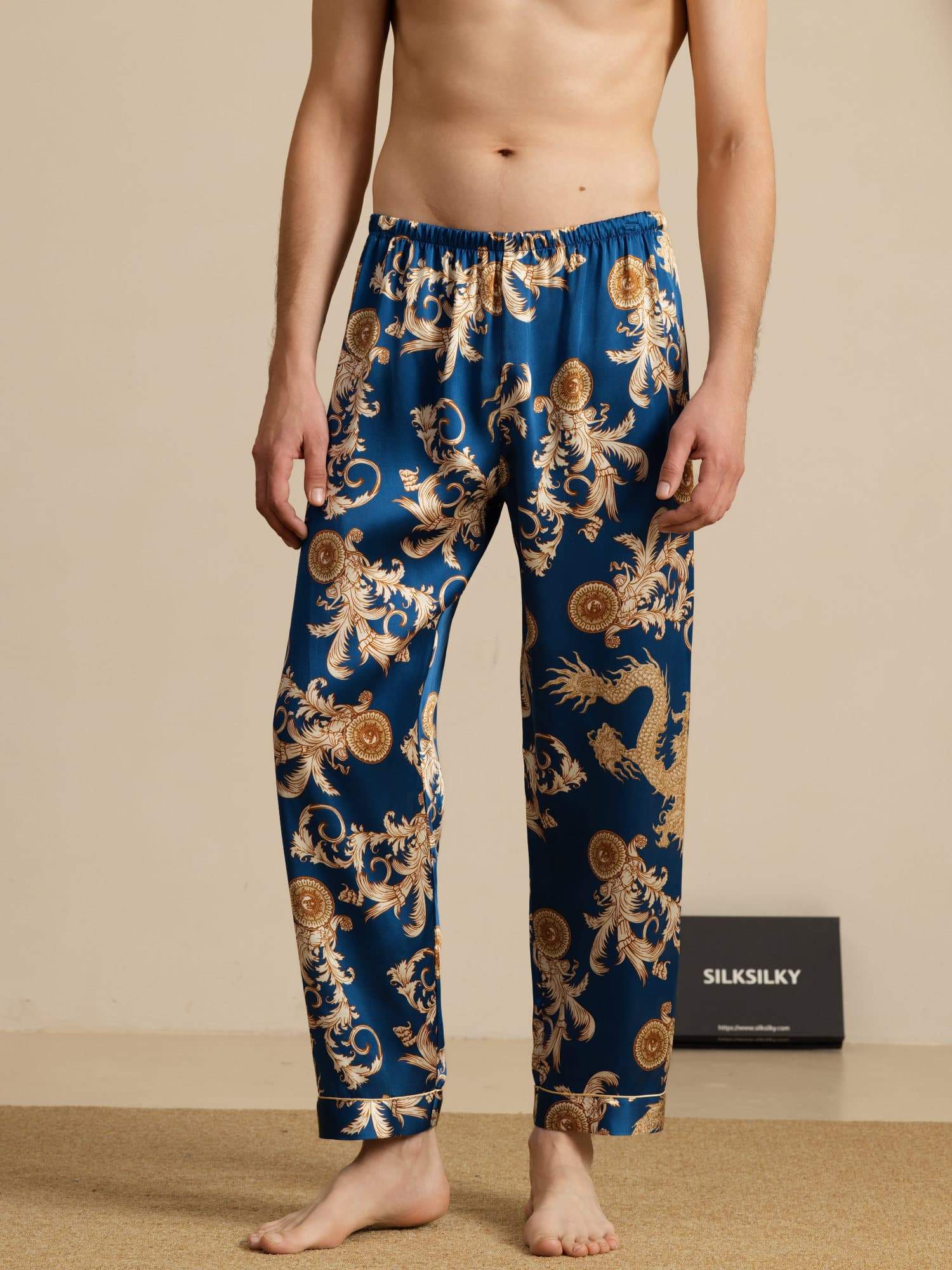 [Navy Dragon] SilkSilky  Men's Sleep Shorts 001