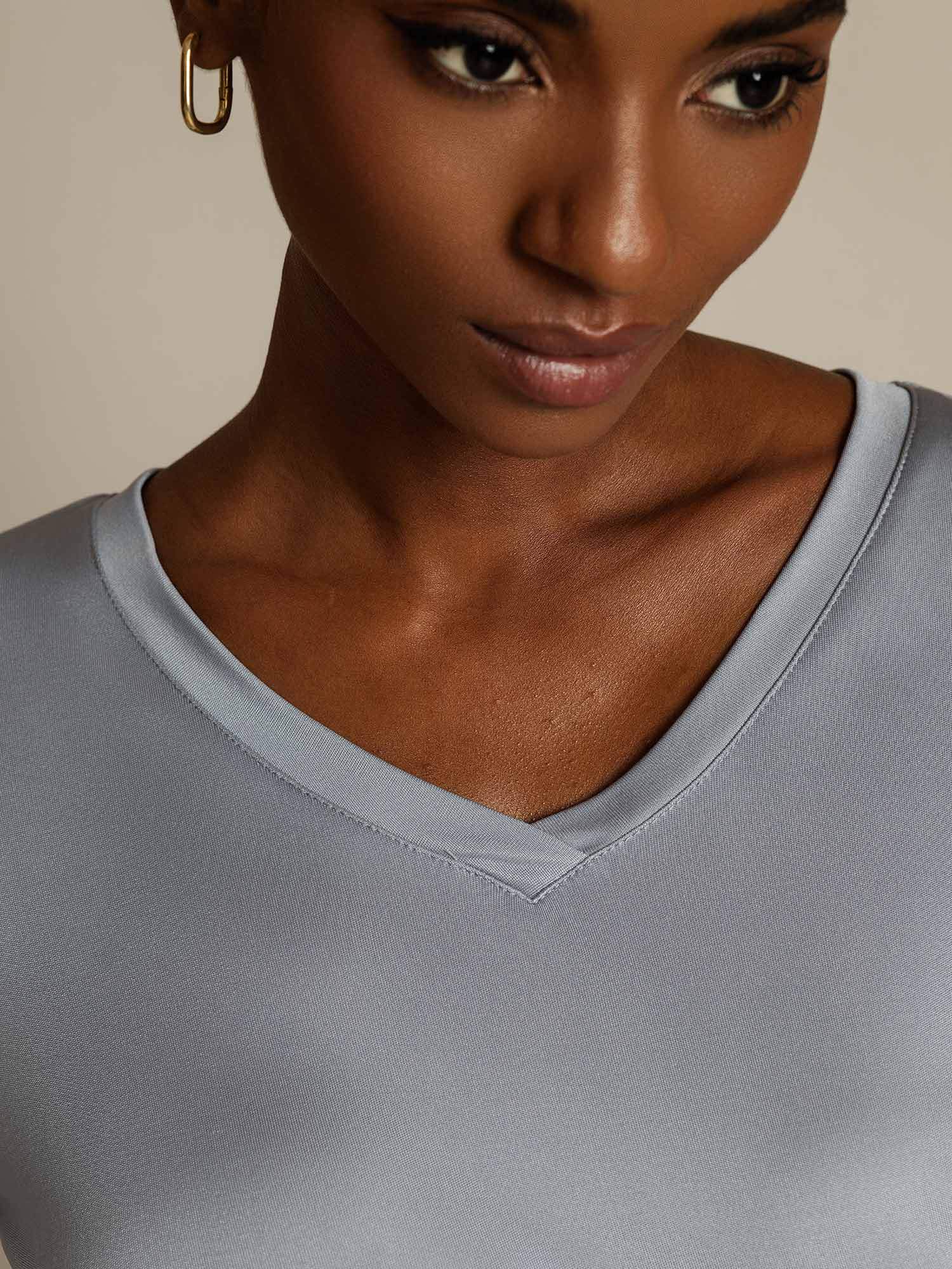 [LightGray] SilkSilky Pure Silk V Neck Women's T-Shirt 004