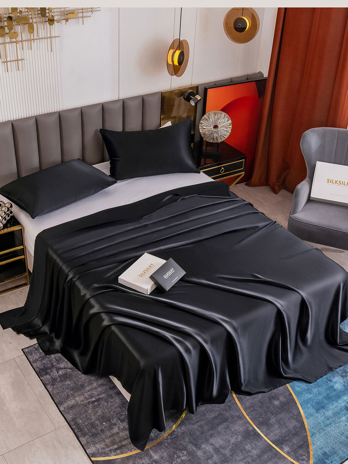 SilkSilky US 19Momme Pure Silk Bedding Set Black 001