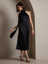 [Black] SilkSilky  Sleeveless Tie Neck Dress 001