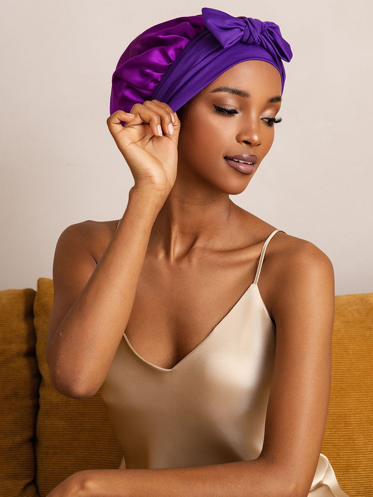 SilkSilky Pure Silk Sleep Cap Purple 003