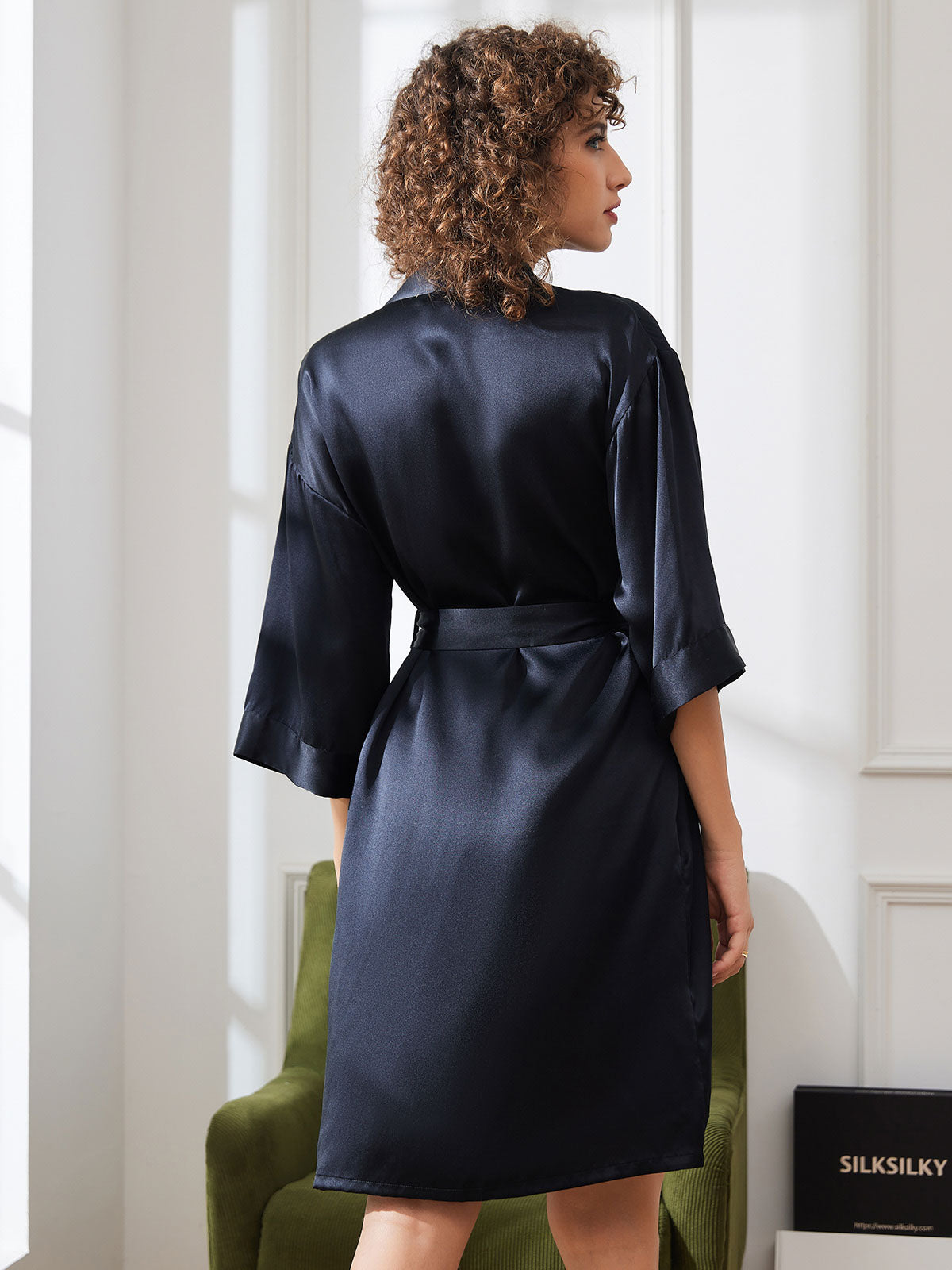 [Black] SilkSilky  Pure Silk Womens Robe 002