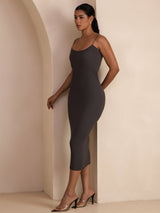 [Gray] SilkSilky Spaghetti Strap Square Neck Dress 005