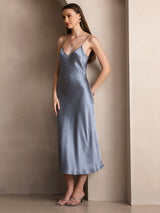 [Grayish Blue] SilkSilky  Spaghetti Strap V Neck Dress 006