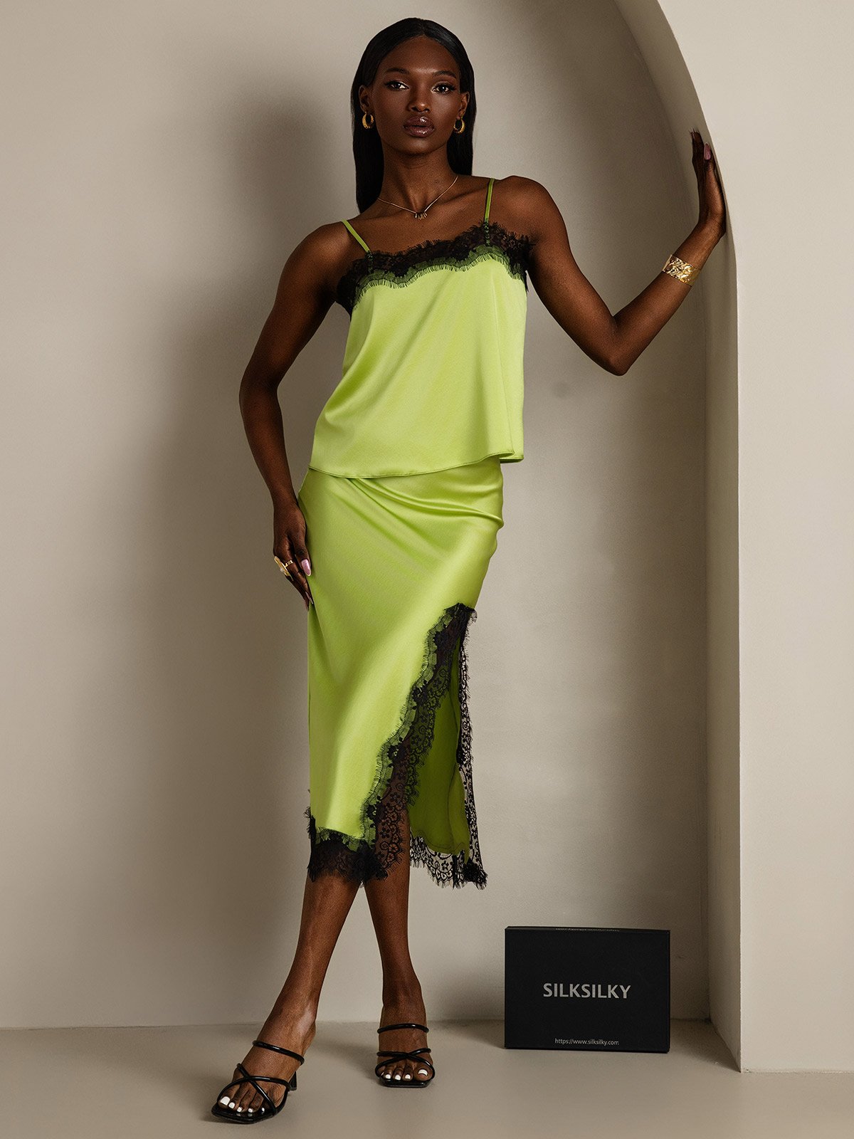 [Mint Green] SilkSilky  19Momme Silk Split Skirt 006