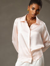 [Pink] SilkSilky  Long Sleeve Lapel Collar Women's Shirt 004