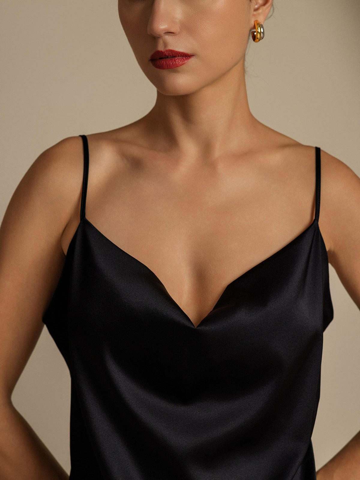 [Black] SilkSilky  19Momme Silk Cowl Neck Women''s Outfit Sets 004,