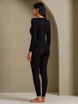 [Black] SilkSilky  Long Sleeve V Neck Women's Long Johns 002