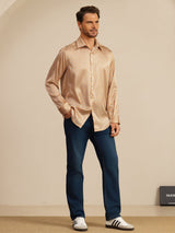 [Yellow Heart Geo] SilkSilky 19Momme Stretch Silk Charmeuse Long Sleeve Lapel Collar Men's Shirt 008