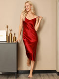 SilkSilky  Pure Silk Sleeveless Boat Neck Dress Wine 007