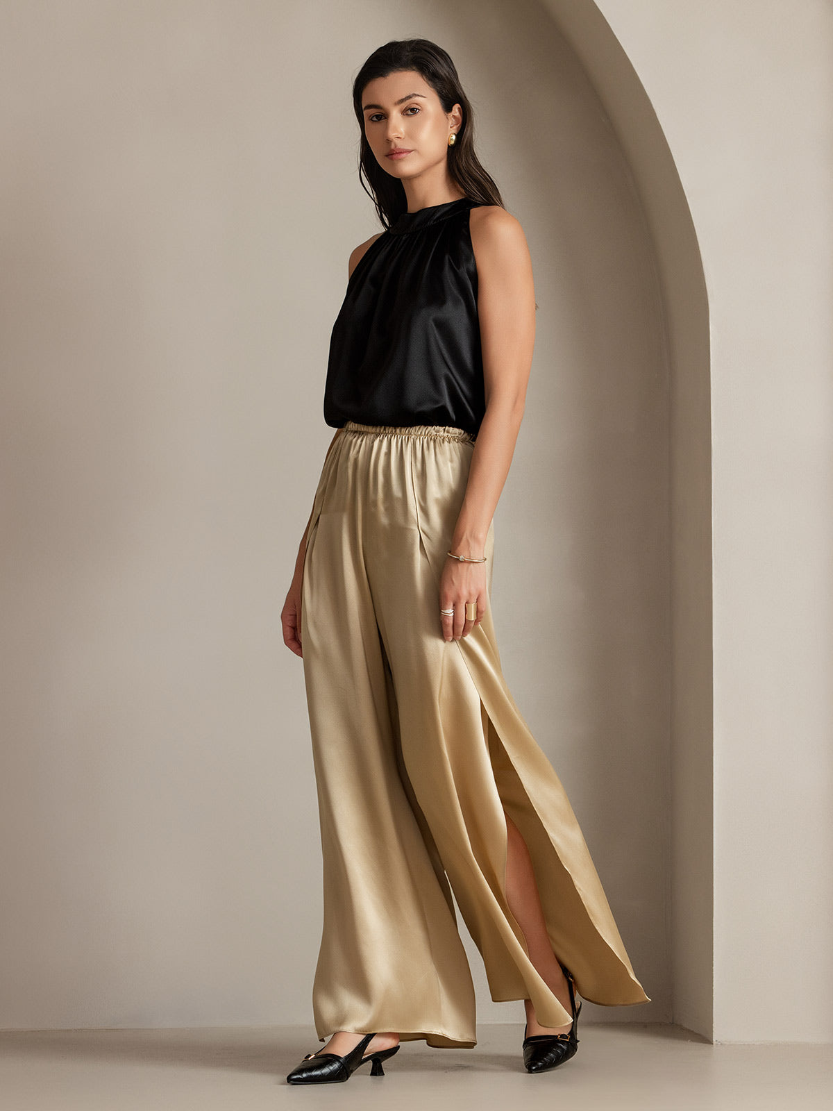 [Champagne] SilkSilky  19Momme Silk Split Women's Pants 014