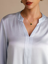 [Sky Blue] SilkSilky  Long Sleeve Split Women's Blouse 004