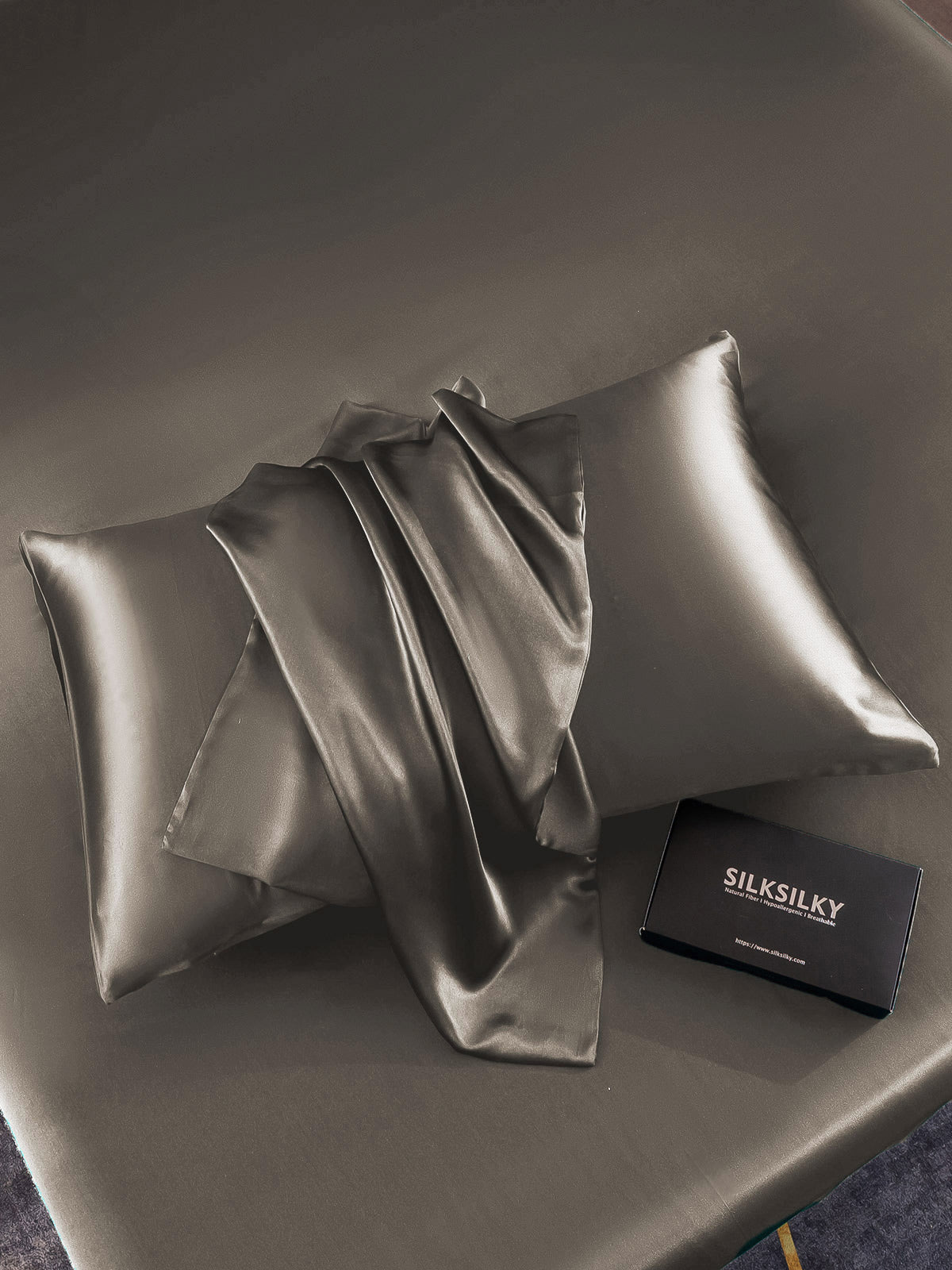 SilkSilky US 30Momme Pure Silk Pillowcase DarkGray 005