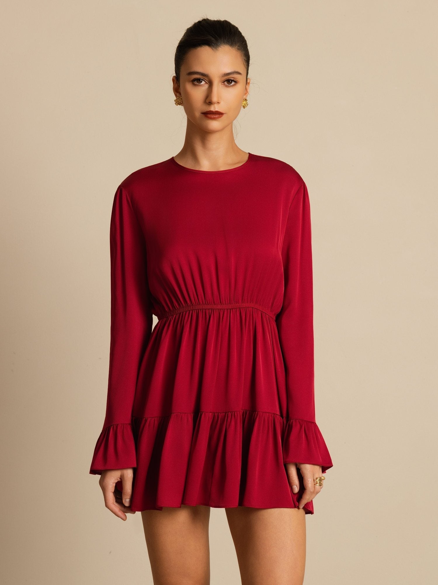 long sleeve short flowy dress Aqua Floral Long Sleeve Flowy Mini Dress