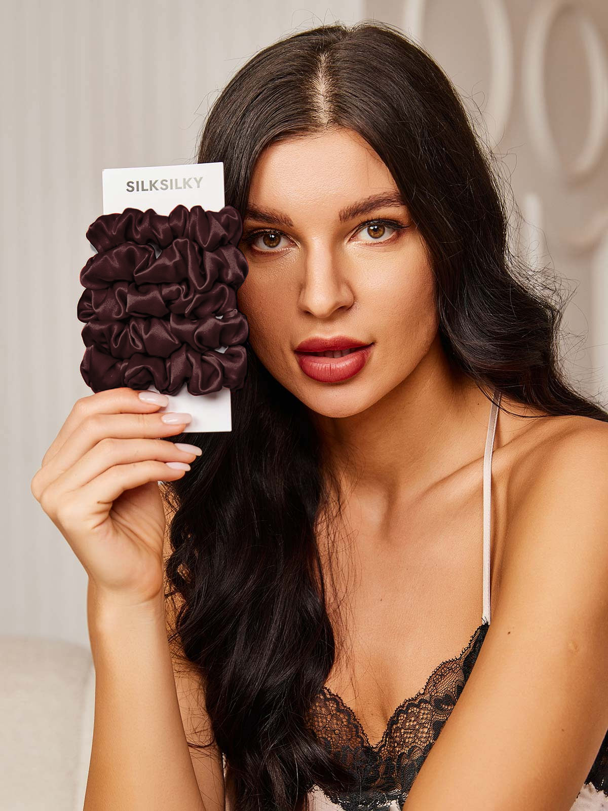 [Brown] SilkSilky  19Momme Pure Silk Scrunchie 002
