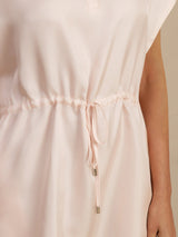 [Pink] SilkSilky 18Momme Silk Satin Surah Cap Sleeve Henley Neck Dress 005
