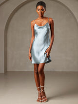 [Grayish Blue] SilkSilky  Spaghetti Strap Cowl Neck Dress 001