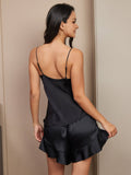 SilkSilky US Pure Silk Sleeveless V Neck Camisole Set Black 002