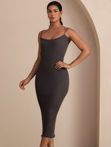 [Gray] SilkSilky Spaghetti Strap Square Neck Dress 003