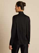 [Black] SilkSilky  Long Sleeve Tie Neck Blouse 002