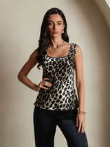[Leopard] SilkSilky  19Momme Silk U Neck Camisole Top 003,