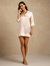 [Pink] SilkSilky  Pure Silk Lapel Collar Nightshirt 006