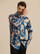 [Navy Dragon] SilkSilky Long Sleeve Lapel Collar Men's Shirt 006