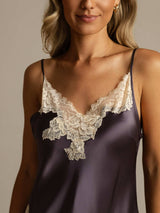 [Purple Gray] SilkSilky  Pure Silk Split Nightgown 004,