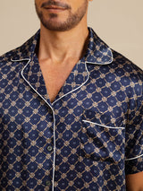 [Navy Chain] SilkSilky  Short Sleeve Notch Collar Men's Pajamas 006