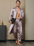 SilkSilky US 19Momme Pure Silk Long Sleeve Lapel Men's Robe PaleMauve 004