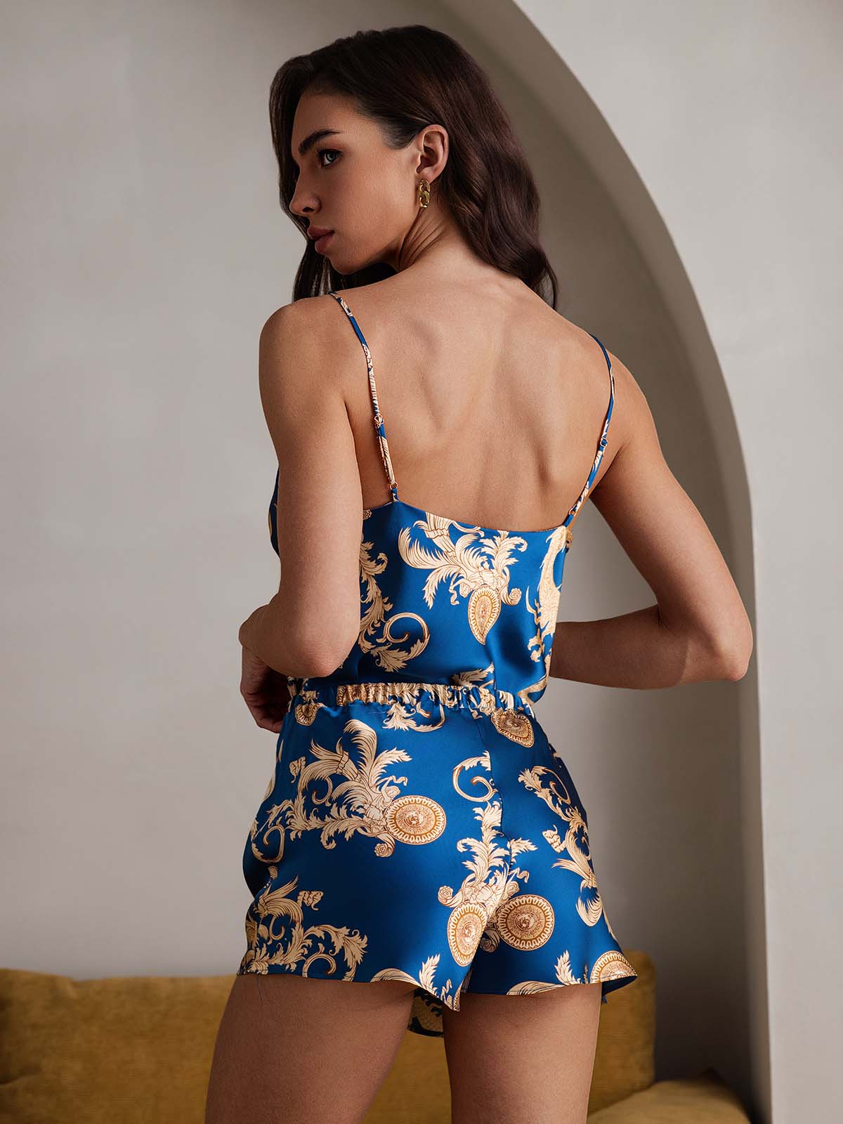 [Blue] SilkSilky  Pure Silk Deep V Neck Camisole Set 002