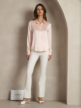 [Light Pink] SilkSilky  Long Sleeve Lapel Collar Women's Shirt 003