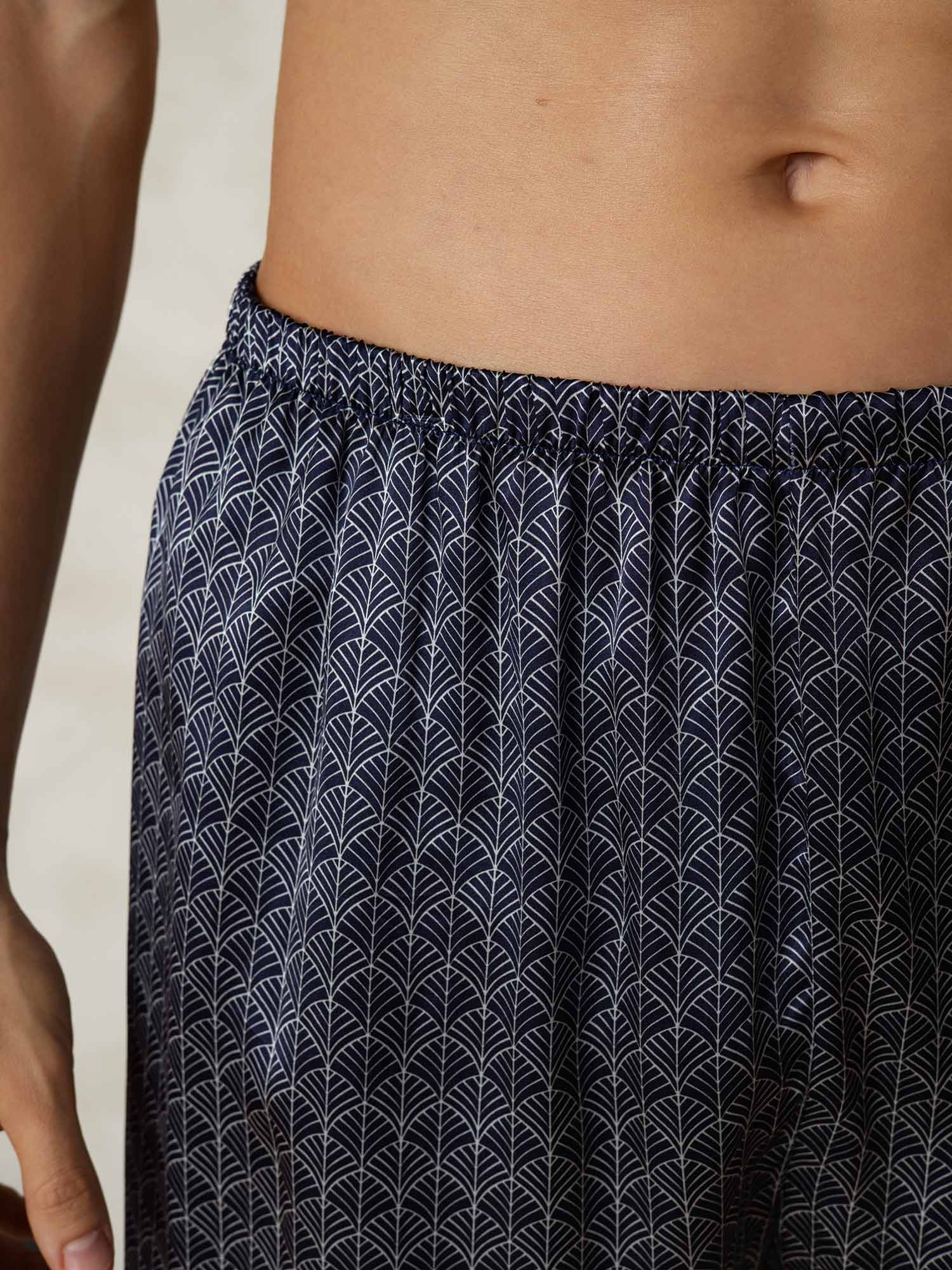 [Navy Ginkgo] SilkSilky  Pure Silk Mens Sleep Bottoms 007