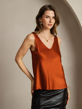 [Caramel] SilkSilky  Sleeveless V Neck Camisole Top 002