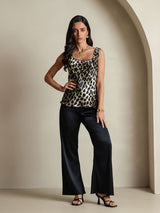 [Leopard] SilkSilky  19Momme Silk U Neck Camisole Top 007,