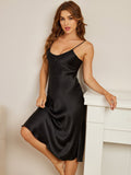 SilkSilky  Pure Silk Deep V Neck Nightgown Black 004