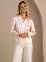 [Pink] SilkSilky  Long Sleeve Split Women's Blouse 004