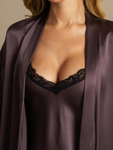 [Purple Gray] SilkSilky  Half Sleeve V Neck Nightgown&Robe Set 004