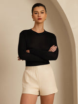 [Black] SilkSilky  Long Sleeve Mock Neck Women's T-Shirt 003