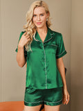 SilkSilky  Pure Silk Short Sleeve Lapel Women's Pajamas Green 003