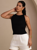 [Black] SilkSilky Sleeveless Round Neck Camisole Top 003