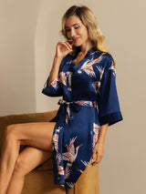 [Dark Blue] SilkSilky  19Momme 3/4 Sleeve Women's Robe 007