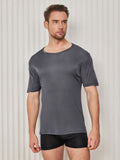 SilkSilky  Silk Knitted Short Sleeve Round Neck Men's T-Shirt DarkGray 004