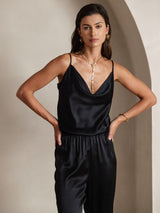 [Black] SilkSilky  Spaghetti Strap Cowl Neck Camisole Top 004
