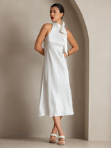 [White] SilkSilky  Sleeveless Tie Neck Dress 006
