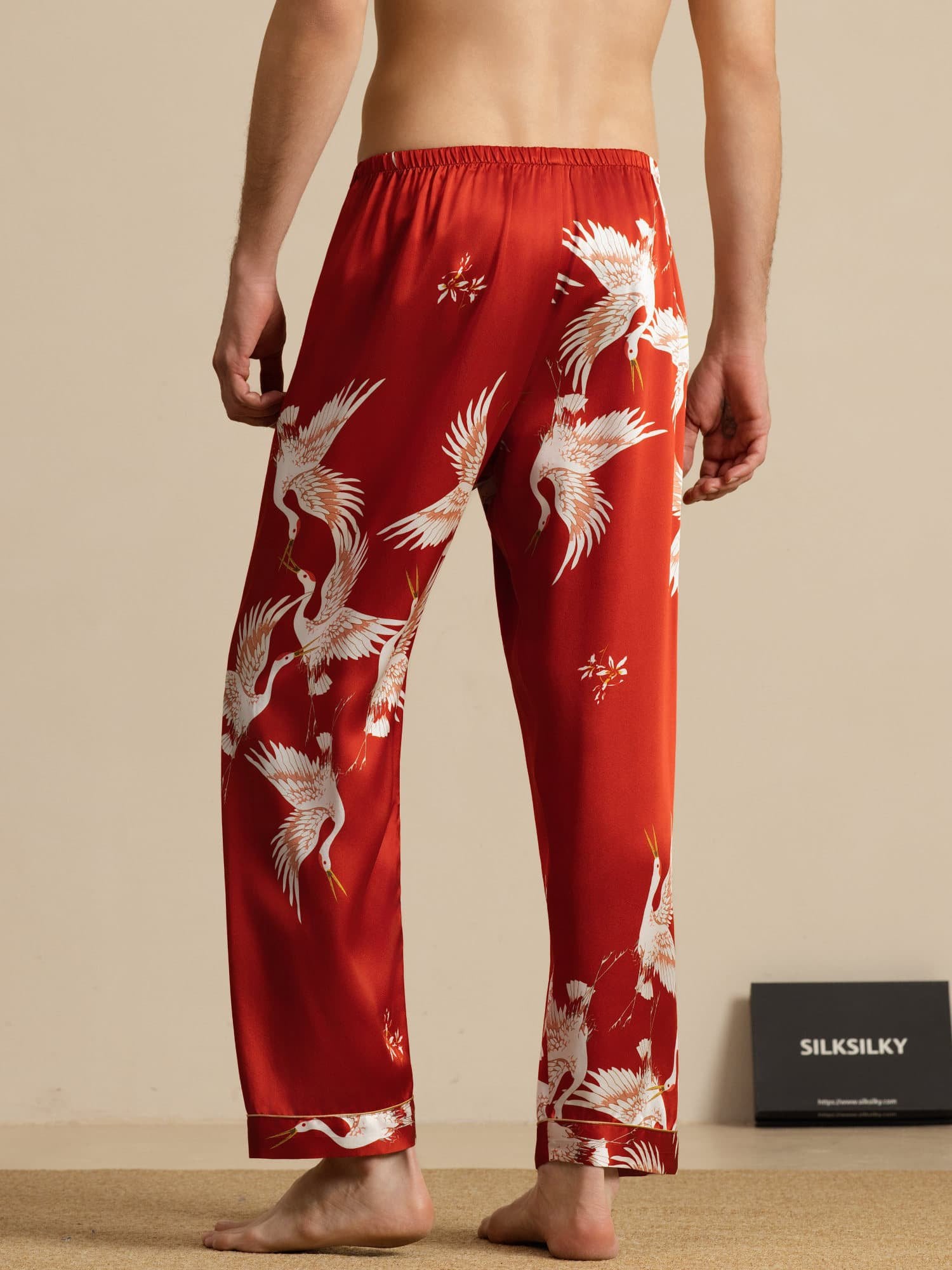 [Wine] SilkSilky 19Momme Mens Sleep Bottoms 002