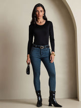 [Black] SilkSilky  Silk Jersey Long Sleeve Round Neck Women's T-Shirt 006
